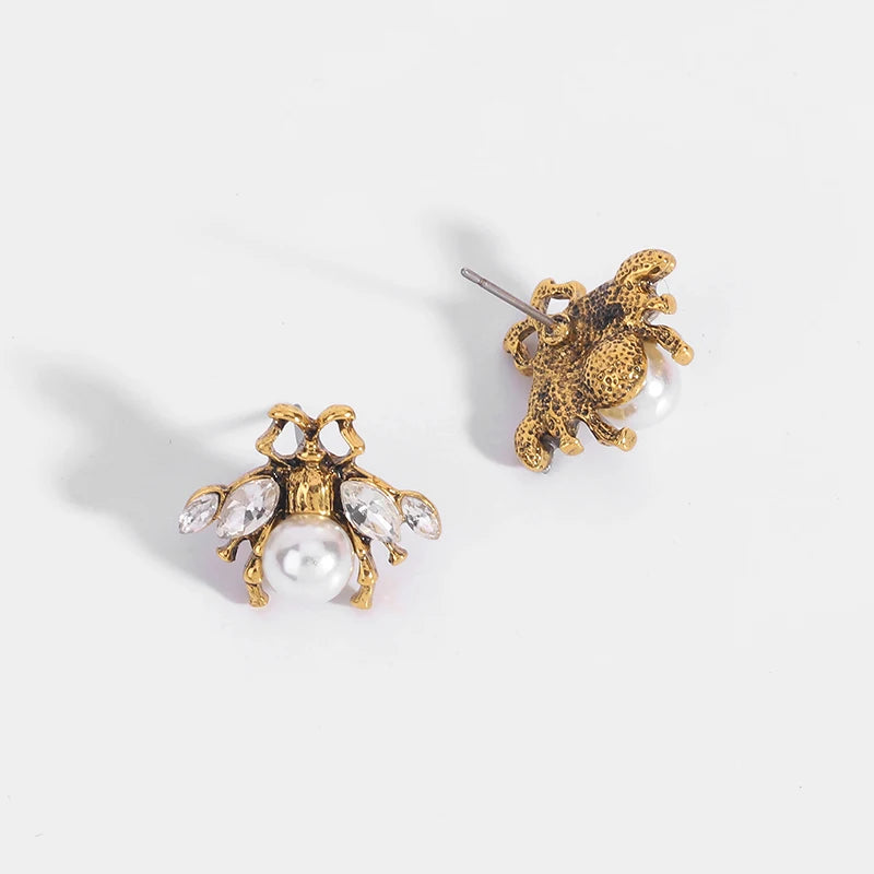 Vintage Bee Drop Earrings Classic Pearl Insect Dangle Earring for Women