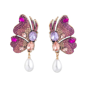 Butterfly Earrings Multicolor Glass Pearl Big Earrings for Women PD211