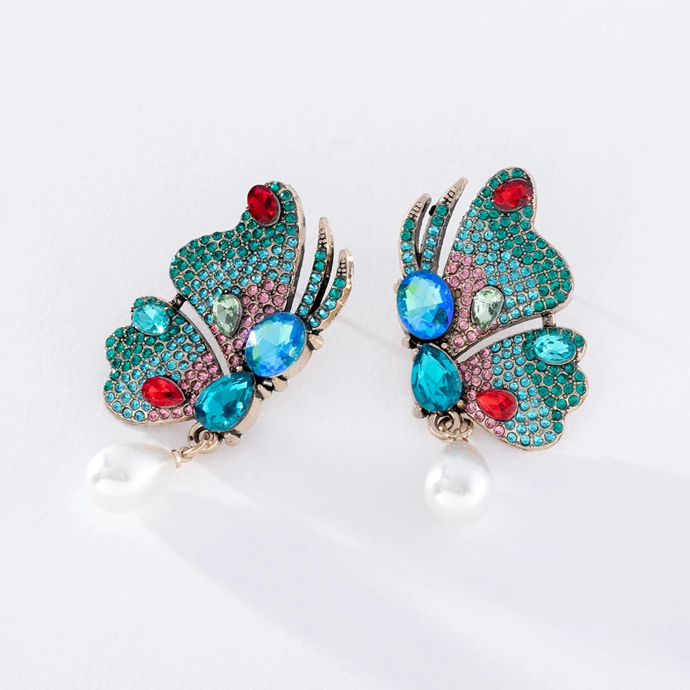 Butterfly Earrings Multicolor Glass Pearl Big Earrings for Women PD211