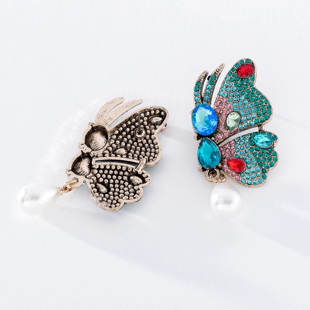 Butterfly Earrings Multicolor Glass Pearl Big Earrings for Women PD211
