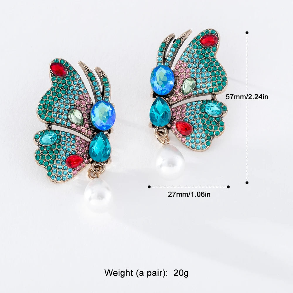 Butterfly Earrings Multicolor Glass Pearl Big Earrings for Women PD211