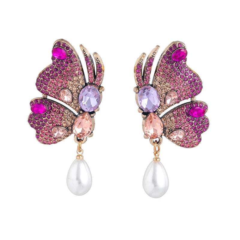 Butterfly Earrings Multicolor Glass Pearl Big Earrings for Women PD211