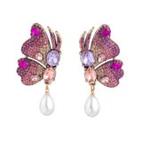 Butterfly Earrings Multicolor Glass Pearl Big Earrings for Women PD211