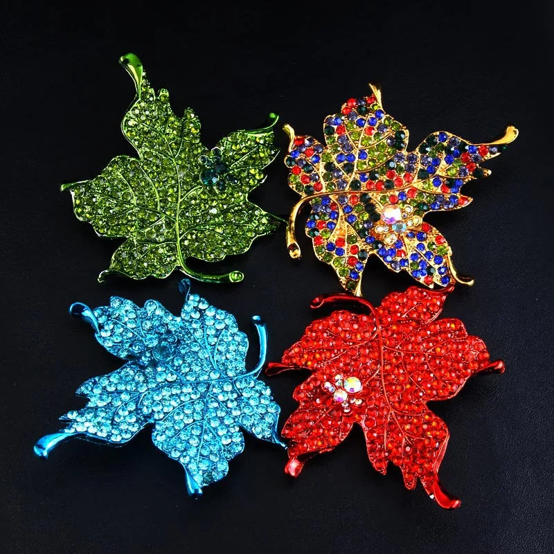 Vintage Green Red Glass Maple Leaf Brooch Pin Autumn for Women PD156