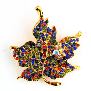 Vintage Green Red Glass Maple Leaf Brooch Pin Autumn for Women PD156