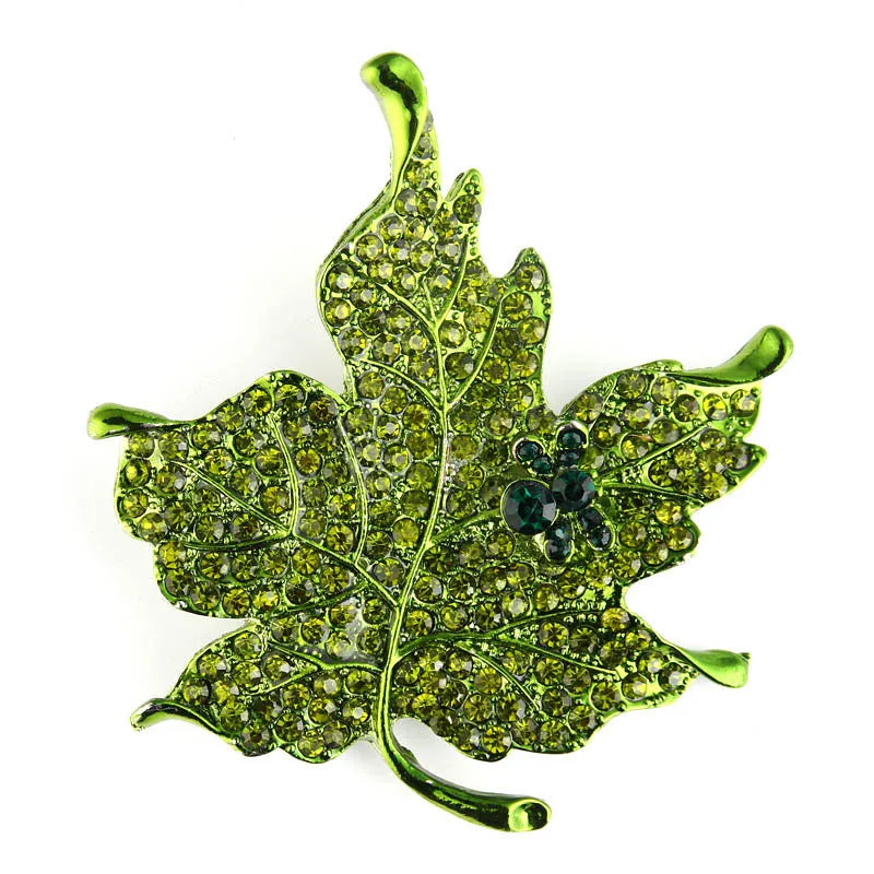 Vintage Green Red Glass Maple Leaf Brooch Pin Autumn for Women PD156