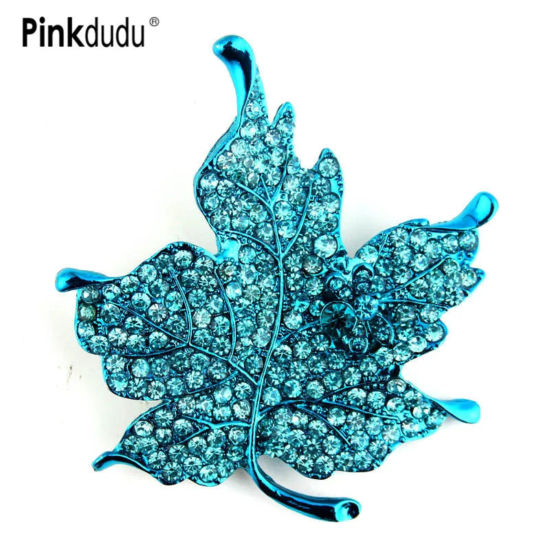Vintage Green Red Glass Maple Leaf Brooch Pin Autumn for Women PD156
