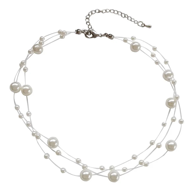 Pearl Multilayer Choker Necklace Personalized Transparent Line Clavicle Chain