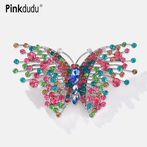 Vintage Rhinestone Butterfly Brooch Glass Corsage for Women PD799