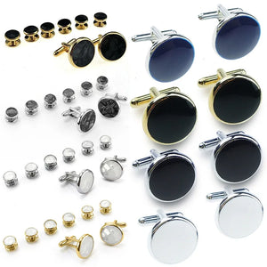 8pcs Round Plated Cufflinks for Men Business Shirts Wedding Jewelry