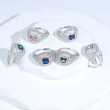 Micro Pave CZ Geometric Pinky Ring Green Pink Stone Little Finger Jewelry
