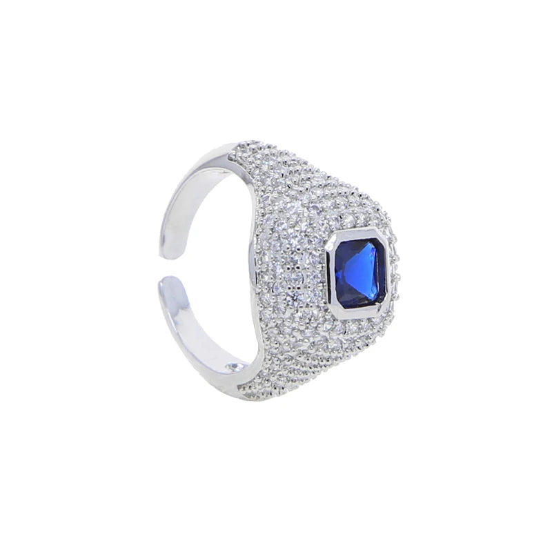 Micro Pave CZ Geometric Pinky Ring Green Pink Stone Little Finger Jewelry
