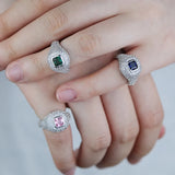 Micro Pave CZ Geometric Pinky Ring Green Pink Stone Little Finger Jewelry