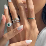 Micro Pave CZ Geometric Pinky Ring Green Pink Stone Little Finger Jewelry