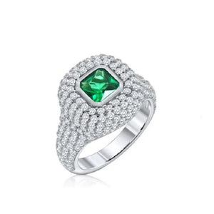 Micro Pave CZ Geometric Pinky Ring Green Pink Stone Little Finger Jewelry