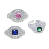 Micro Pave CZ Geometric Pinky Ring Green Pink Stone Little Finger Jewelry