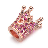 3pcs Crown Charm Beads Pink Green CZ Zircon for Bracelet DIY