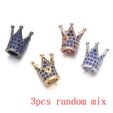 3pcs Crown Charm Beads Pink Green CZ Zircon for Bracelet DIY