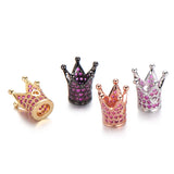 3pcs Crown Charm Beads Pink Green CZ Zircon for Bracelet DIY