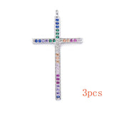 3pcs Multicolor CZ Cross Charms for Necklace Making DIY Pendant Accessories