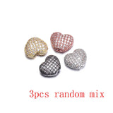 3pcs CZ Heart Beads 10mm Copper DIY Charms Jewelry Making