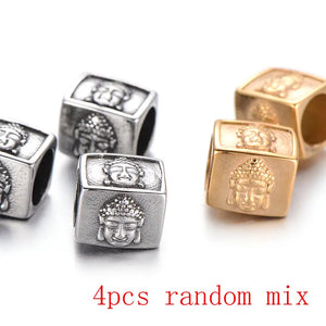 4pcs Big Hole Stainless Steel Beads Square Cube Buddha Head Beads Charms