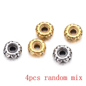 4pcs Stainless Steel Loose Beads 10MM DIY Round Spacer Charms Bracelet Necklace