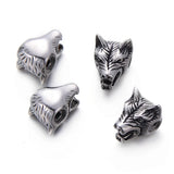 4pcs DIY Stainless Steel Wolf Head Beads Men's Bracelet Charms Jewelry Making