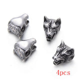 4pcs DIY Stainless Steel Wolf Head Beads Men's Bracelet Charms Jewelry Making