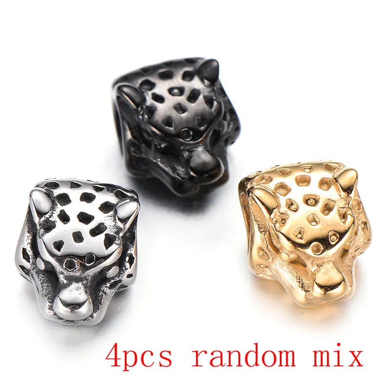 4pcs Stainless Steel Leopard Head Beads Big Hole DIY Charms Bracelet Accessories