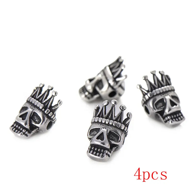 4pcs Punk Crown Skull Beads Charms for Men's Bracelet DIY