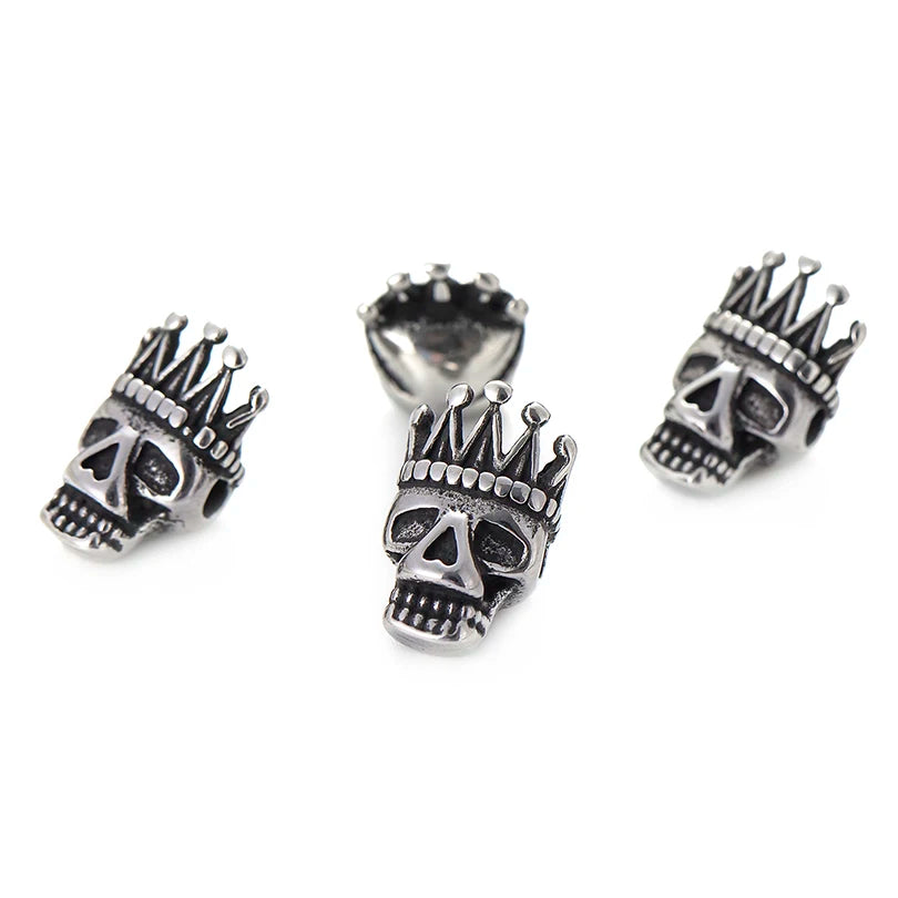 4pcs Punk Crown Skull Beads Charms for Men's Bracelet DIY
