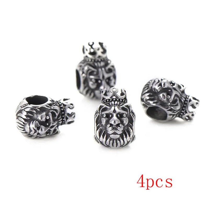 4pcs Stainless Steel Lion Head Beads Charms for Men Bracelet DIY Vintage Jewelry