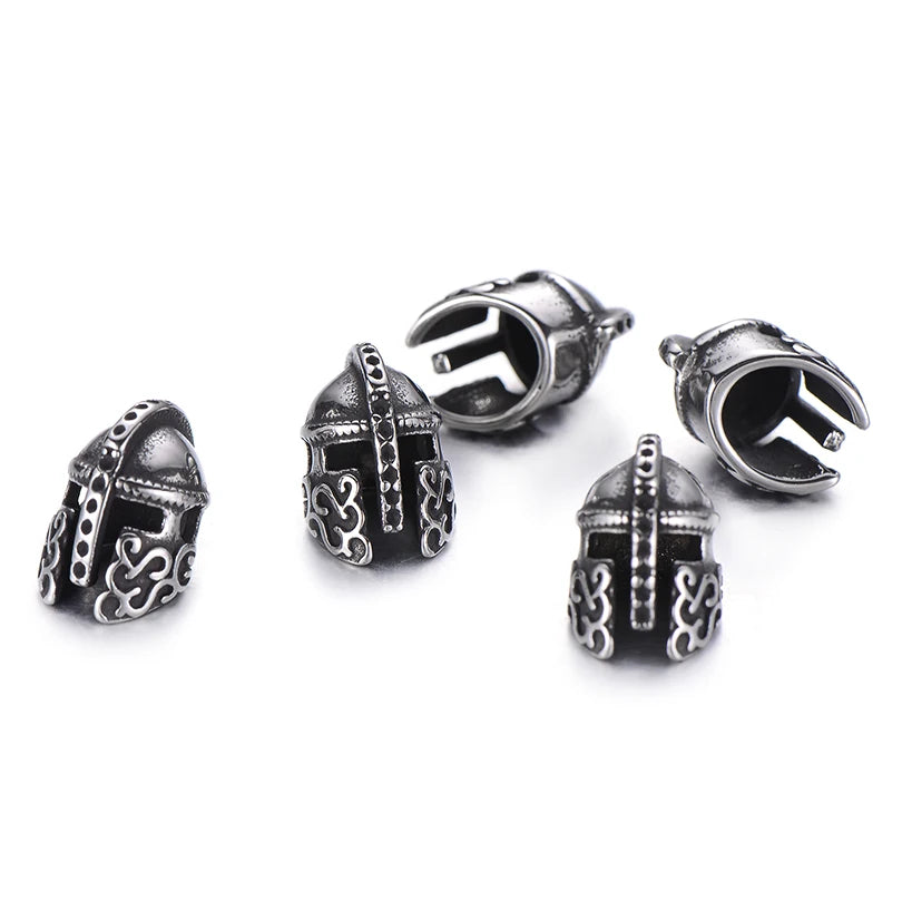 4pcs Stainless Steel Helmet Beads DIY Men's Bracelet Spacer Charms