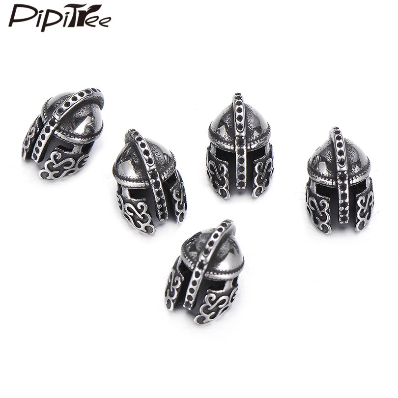 4pcs Stainless Steel Helmet Beads DIY Men's Bracelet Spacer Charms