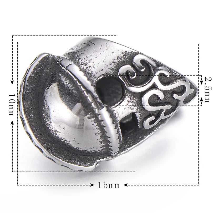 4pcs Stainless Steel Helmet Beads DIY Men's Bracelet Spacer Charms