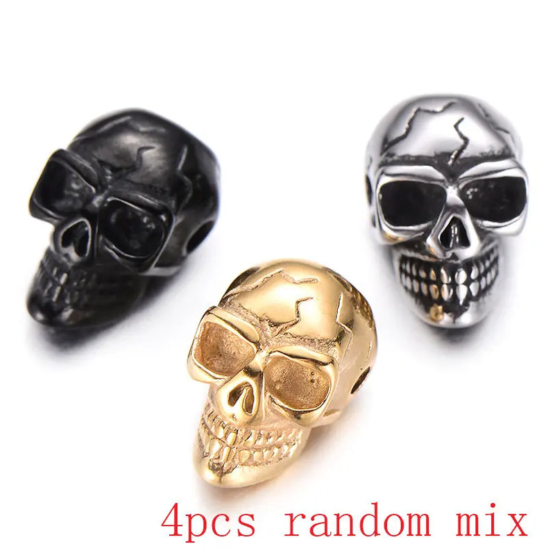 4pcs Stainless Steel Skull Beads DIY Punk Skeleton Vintage Men Bracelet Jewelry