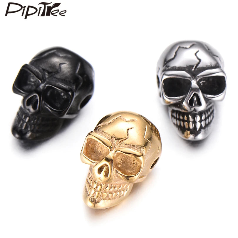 4pcs Stainless Steel Skull Beads DIY Punk Skeleton Vintage Men Bracelet Jewelry