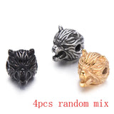 4pcs Stainless Steel Wolf Beads Charms for Men Bracelet DIY Jewelry Making