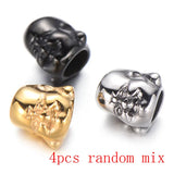 4pcs Buddha Head Big Hole Stainless Steel Beads for Men Bracelet DIY