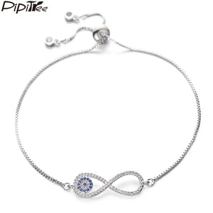 CZ Infinity Bracelet Evil Eye Charm Adjustable Chain Women Couple Jewelry