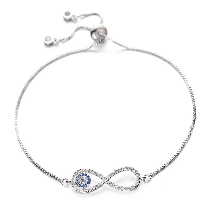 CZ Infinity Bracelet Evil Eye Charm Adjustable Chain Women Couple Jewelry