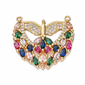 Copper Zircon Heart Evil Eye Rainbow Charms Pendant Necklace DIY Accessory