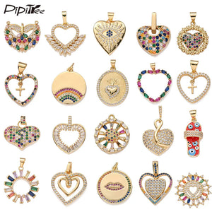 Copper Zircon Heart Evil Eye Rainbow Charms Pendant Necklace DIY Accessory