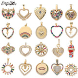 Copper Zircon Heart Evil Eye Rainbow Charms Pendant Necklace DIY Accessory