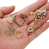 Copper Zircon Heart Evil Eye Rainbow Charms Pendant Necklace DIY Accessory
