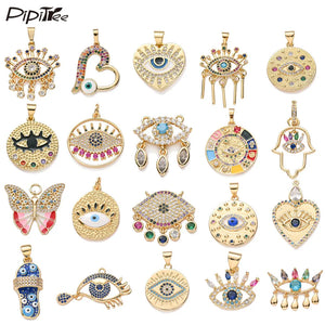 Multicolor CZ Pendant Copper Hamsa Hand Evil Eye Charms