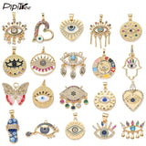 Multicolor CZ Pendant Copper Hamsa Hand Evil Eye Charms