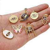 Multicolor CZ Pendant Copper Hamsa Hand Evil Eye Charms