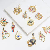 Multicolor CZ Pendant Copper Hamsa Hand Evil Eye Charms